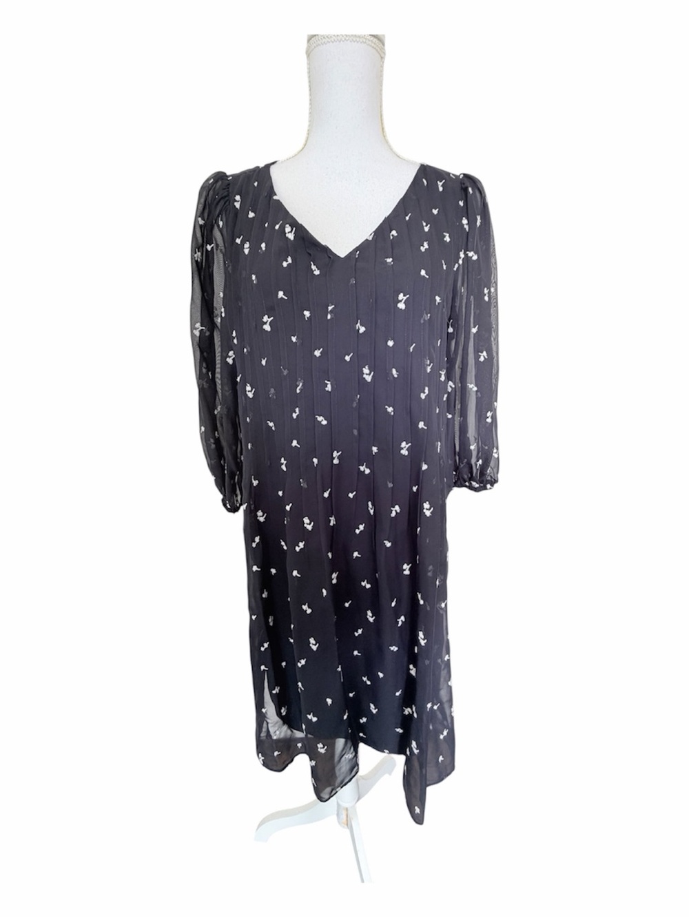 DKNY Black Pleated Chiffon Midi Dress Size 12 NWT
